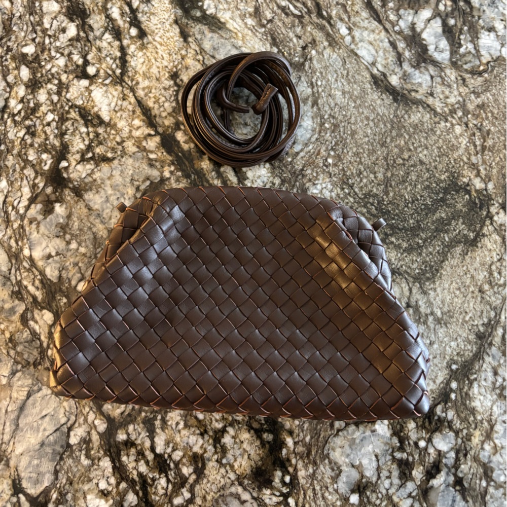 Quince Italian Leather Handwoven Pouch Crossbody Clutch